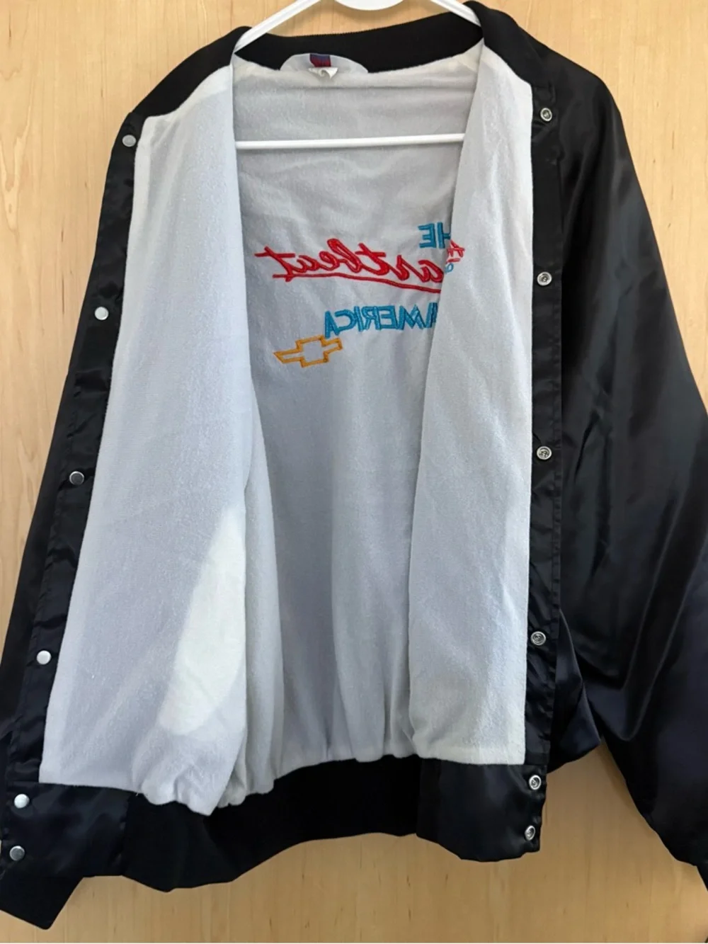 Vintage - WestArk Satin Chevrolet Embroidered Bomber Jacket - Black XL